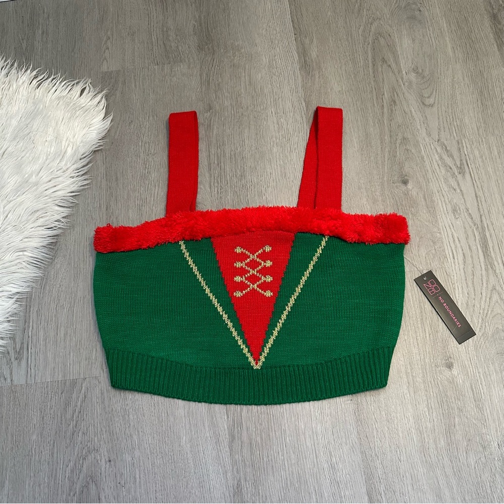 Christmas elf red and green crop top size M